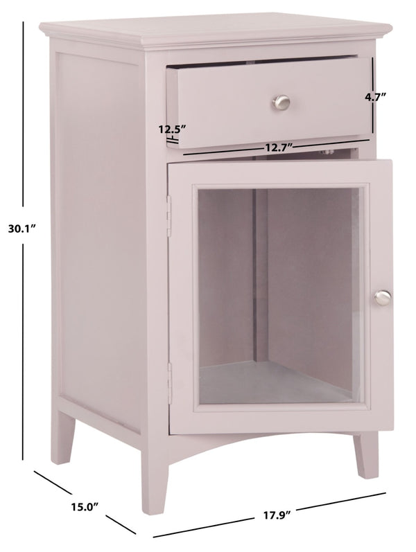 Safavieh Ziva One-Drawer End Table With Glass Cabinet - Rustic Pine Design Perfect For Small Spaces & Storage AMH6630E
