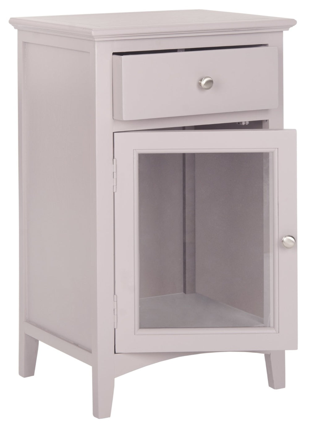Safavieh Ziva One-Drawer End Table With Glass Cabinet - Rustic Pine Design Perfect For Small Spaces & Storage AMH6630E