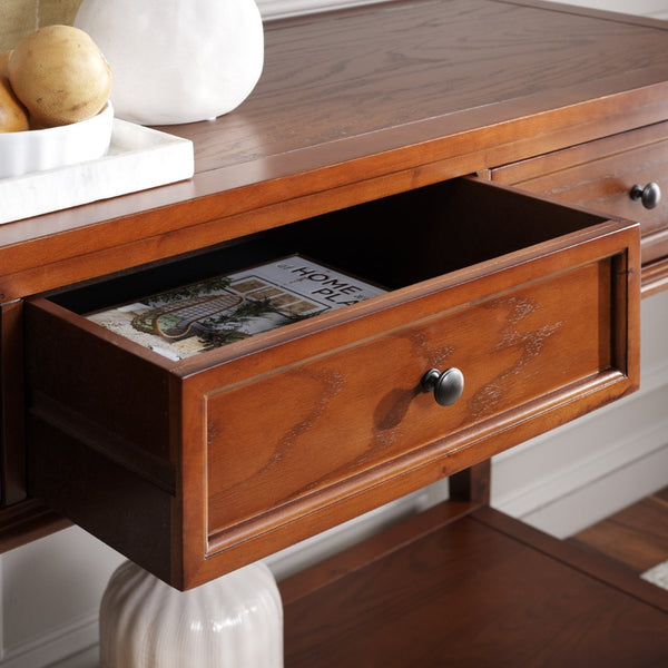 Safavieh Manelin Shaker-Inspired Console Table With Storage Drawers For Stylish Entryways And Living Spaces Sepia AMH6641A