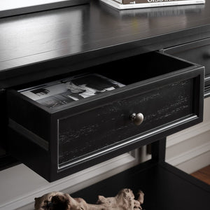 Safavieh Manelin Shaker-Inspired Console Table With Storage Drawers For Stylish Entryways And Living Spaces Black / Antique Gold AMH6641D