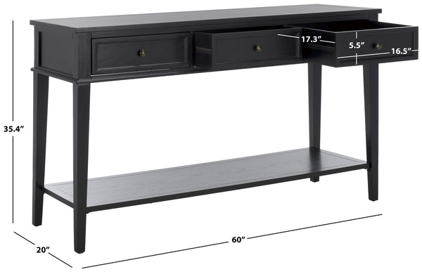 Safavieh Manelin Shaker-Inspired Console Table With Storage Drawers For Stylish Entryways And Living Spaces Black / Antique Gold AMH6641D
