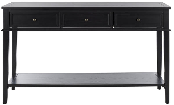 Safavieh Manelin Shaker-Inspired Console Table With Storage Drawers For Stylish Entryways And Living Spaces Black / Antique Gold AMH6641D
