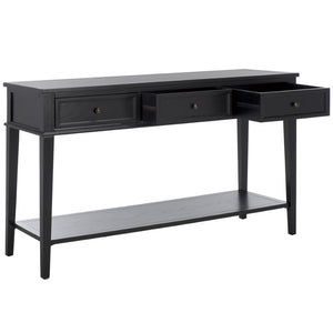Safavieh Manelin Shaker-Inspired Console Table With Storage Drawers For Stylish Entryways And Living Spaces Black / Antique Gold AMH6641D
