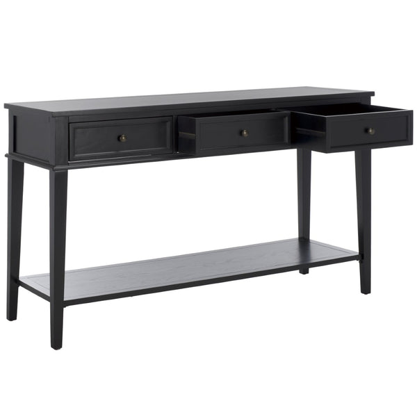 Safavieh Manelin Shaker-Inspired Console Table With Storage Drawers For Stylish Entryways And Living Spaces Black / Antique Gold AMH6641D