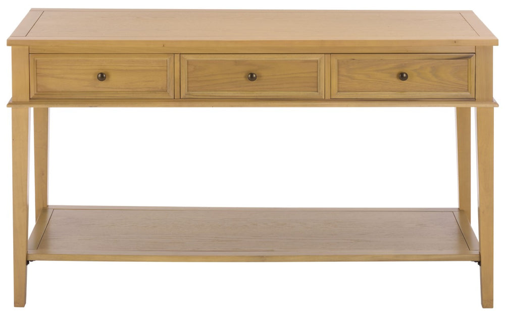 Safavieh Manelin Wood and Metal Console Table with Natural Grain Finish for Entryway or Living Room AMH6641E
