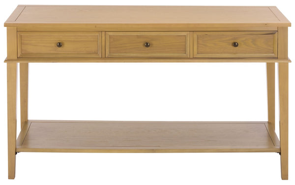 Safavieh Manelin Wood and Metal Console Table with Natural Grain Finish for Entryway or Living Room AMH6641E