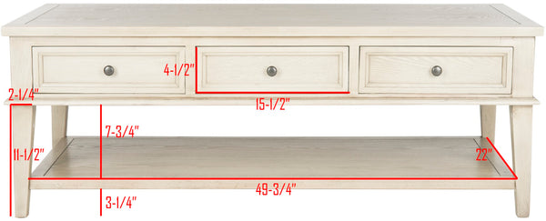 Safavieh Manelin Coffee Table With Storage Drawers – Shaker-Inspired Design For Elegant Living Room Style White Washed AMH6642B