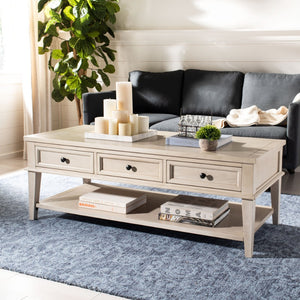 Safavieh Manelin Coffee Table With Storage Drawers – Shaker-Inspired Design For Elegant Living Room Style White Washed AMH6642B