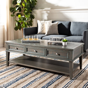 Safavieh Manelin Coffee Table With Storage Drawers – Shaker-Inspired Design For Elegant Living Room Style Ash Grey AMH6642C