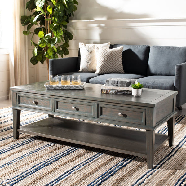 Safavieh Manelin Coffee Table With Storage Drawers – Shaker-Inspired Design For Elegant Living Room Style Ash Grey AMH6642C