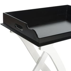 Safavieh Barkley Tray Table - Chic Sculptural Design With Curvaceous X-Leg Base For Modern Home Décor Black / White AMH8206A