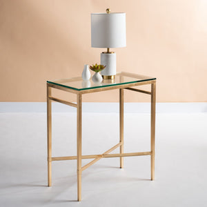 Safavieh VIGGO Antique-Inspired Side Table with Clear Tempered Glass - Glamorous Accent for Any Space Gold / Glass AMH8300A