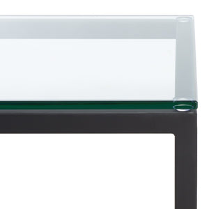 Safavieh VIGGO Antique-Inspired Side Table with Clear Tempered Glass - Glamorous Accent for Any Space Black AMH8300C