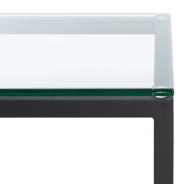 Safavieh VIGGO Antique-Inspired Side Table with Clear Tempered Glass - Glamorous Accent for Any Space Black AMH8300C