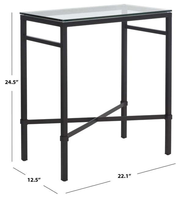 Safavieh VIGGO Antique-Inspired Side Table with Clear Tempered Glass - Glamorous Accent for Any Space Black AMH8300C