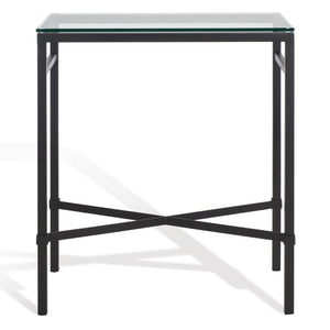 Safavieh VIGGO Antique-Inspired Side Table with Clear Tempered Glass - Glamorous Accent for Any Space Black AMH8300C