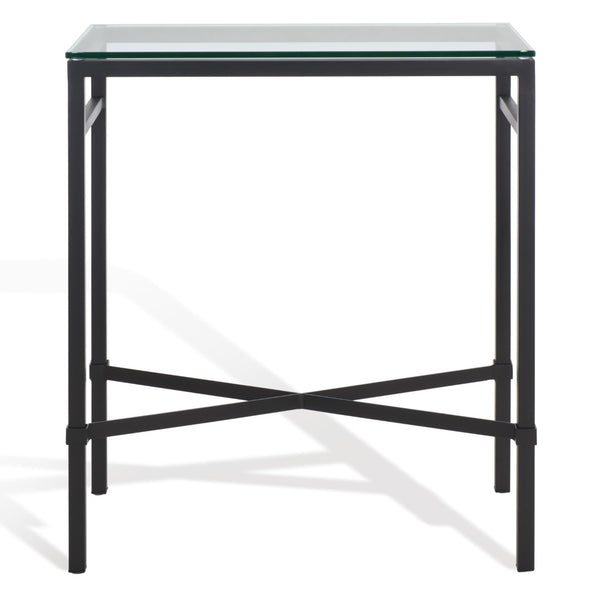 Safavieh VIGGO Antique-Inspired Side Table with Clear Tempered Glass - Glamorous Accent for Any Space Black AMH8300C