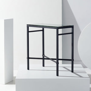Safavieh VIGGO Antique-Inspired Side Table with Clear Tempered Glass - Glamorous Accent for Any Space Black AMH8300C
