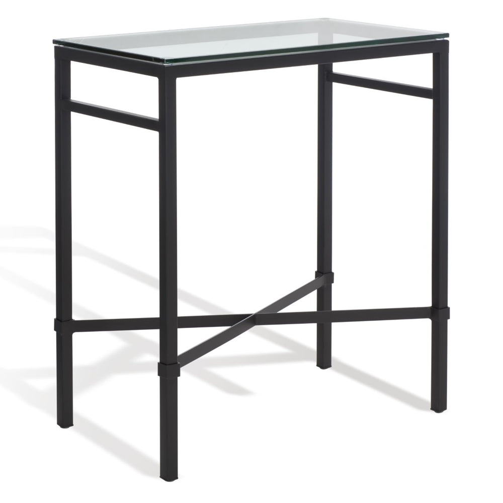 Safavieh VIGGO Antique-Inspired Side Table with Clear Tempered Glass - Glamorous Accent for Any Space Black AMH8300C