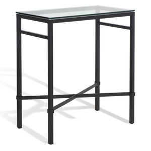 Safavieh VIGGO Antique-Inspired Side Table with Clear Tempered Glass - Glamorous Accent for Any Space Black AMH8300C