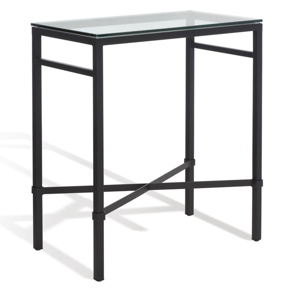 Safavieh VIGGO Antique-Inspired Side Table with Clear Tempered Glass - Glamorous Accent for Any Space Black AMH8300C