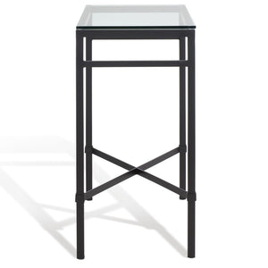 Safavieh VIGGO Antique-Inspired Side Table with Clear Tempered Glass - Glamorous Accent for Any Space Black AMH8300C