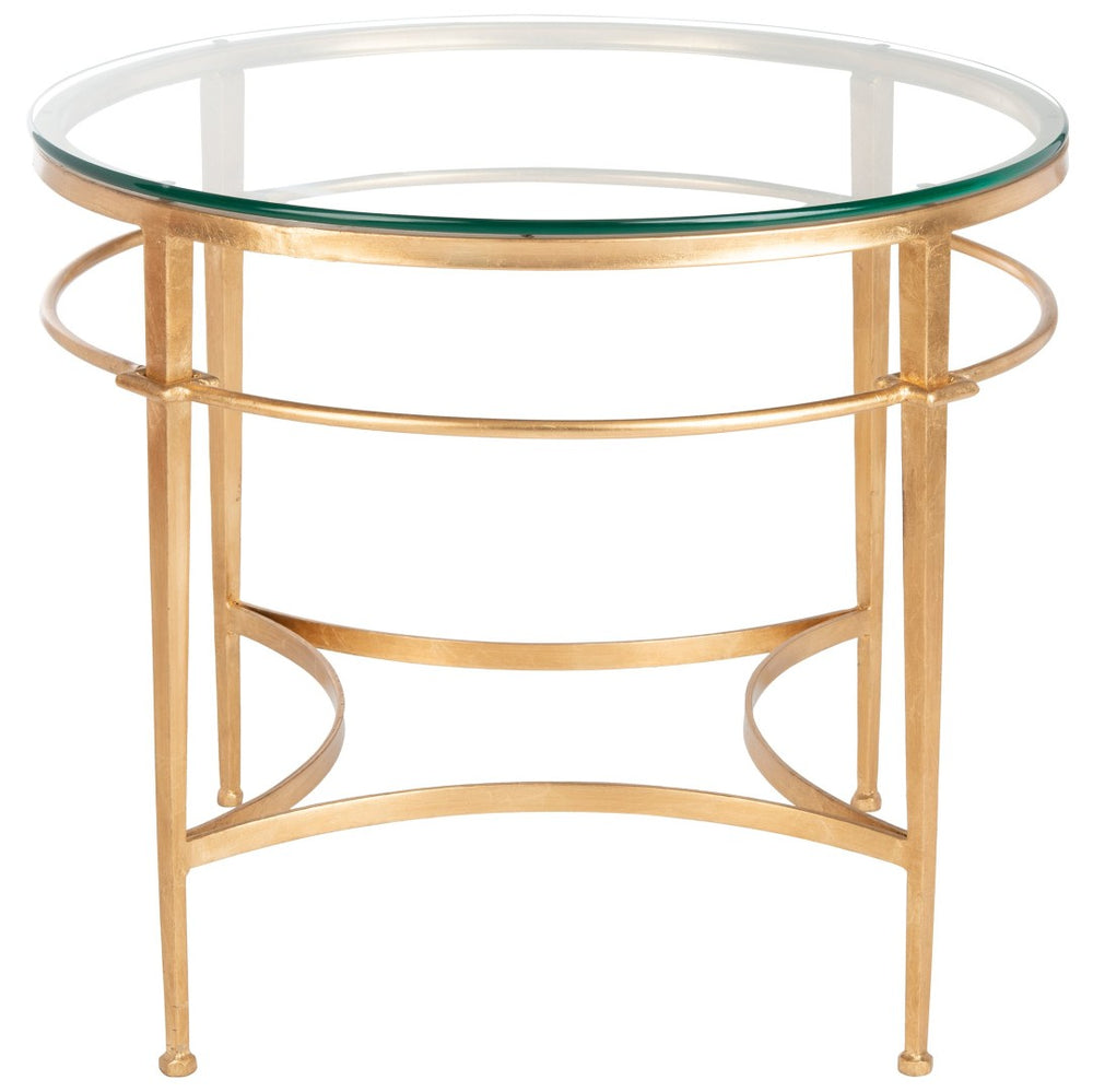 Safavieh INGMAR Round Antique Gold Glass Side Table - Stylish Accent for Living Room, Bedroom & Office Decor AMH8301A