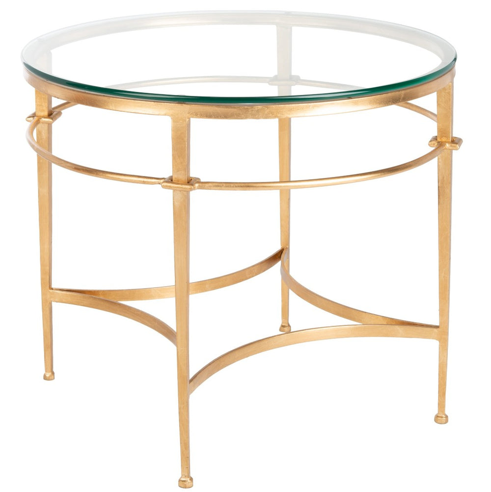 Safavieh INGMAR Round Antique Gold Glass Side Table - Stylish Accent for Living Room, Bedroom & Office Decor AMH8301A
