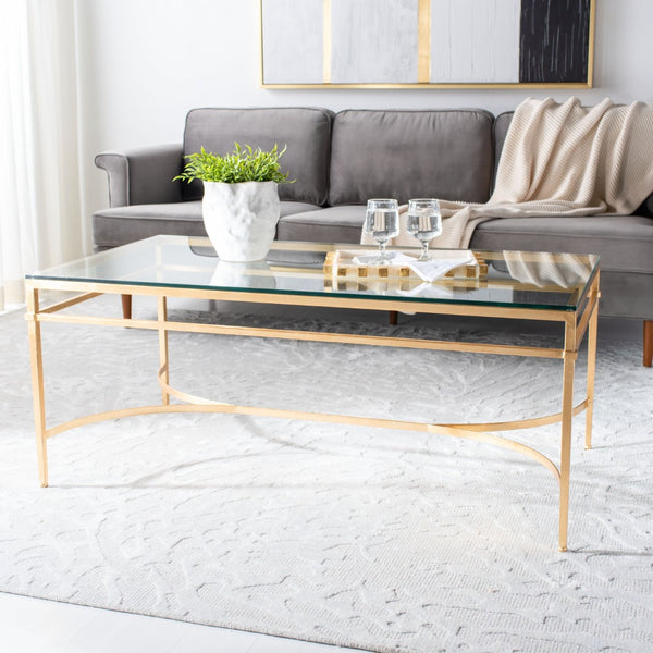 Safavieh ABELARD Antique Glass Cocktail Table - Elegant Centerpiece for Modern and Traditional Interiors Gold AMH8303A