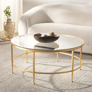 Safavieh EDMUND Antique Glass Cocktail Table - Elegant Open Design with Luxurious Finish for Stylish Living Rooms Gold AMH8304A