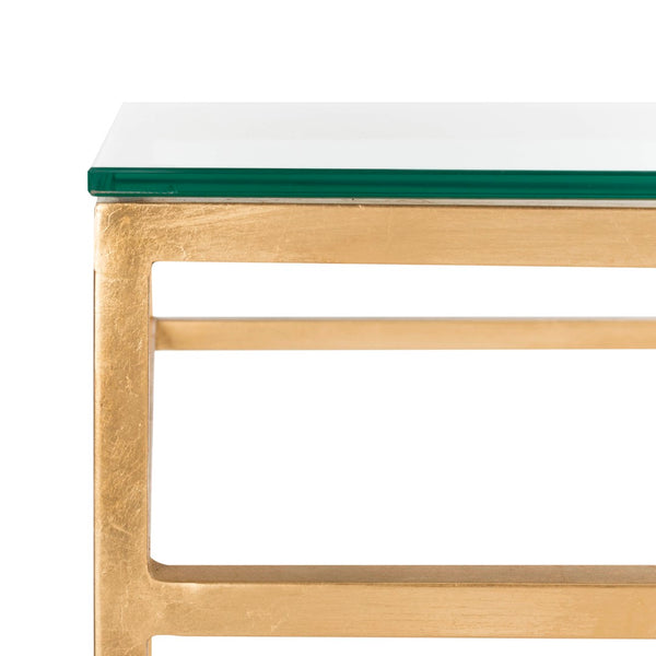 Safavieh BAUMGARTEN Antique Metal Console Table - Elegant Glass Top for Entryway or Living Room Accents Gold AMH8305A