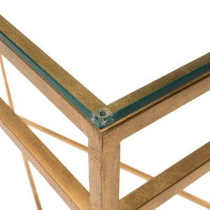 Safavieh BAUMGARTEN Antique Metal Console Table - Elegant Glass Top for Entryway or Living Room Accents Gold AMH8305A