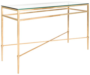 Safavieh BAUMGARTEN Antique Metal Console Table - Elegant Glass Top for Entryway or Living Room Accents Gold AMH8305A