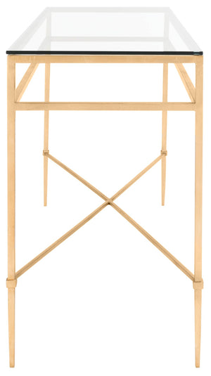 Safavieh BAUMGARTEN Antique Metal Console Table - Elegant Glass Top for Entryway or Living Room Accents Gold AMH8305A