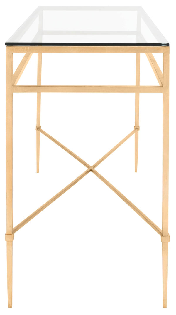 Safavieh BAUMGARTEN Antique Metal Console Table - Elegant Glass Top for Entryway or Living Room Accents Gold AMH8305A