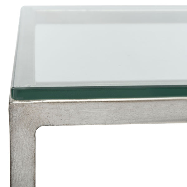 Safavieh BAUMGARTEN Antique Metal Console Table - Elegant Glass Top for Entryway or Living Room Accents Silver AMH8305B