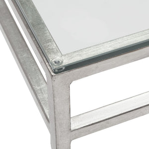 Safavieh BAUMGARTEN Antique Metal Console Table - Elegant Glass Top for Entryway or Living Room Accents Silver AMH8305B
