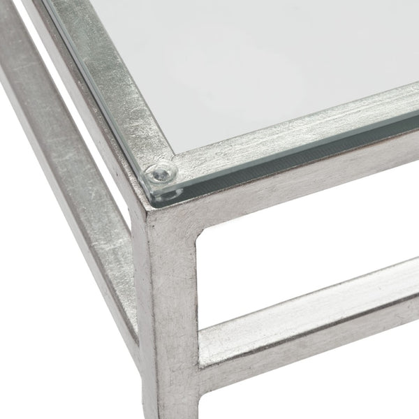 Safavieh BAUMGARTEN Antique Metal Console Table - Elegant Glass Top for Entryway or Living Room Accents Silver AMH8305B
