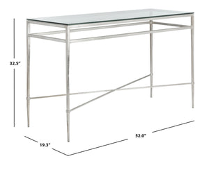 Safavieh BAUMGARTEN Antique Metal Console Table - Elegant Glass Top for Entryway or Living Room Accents Silver AMH8305B