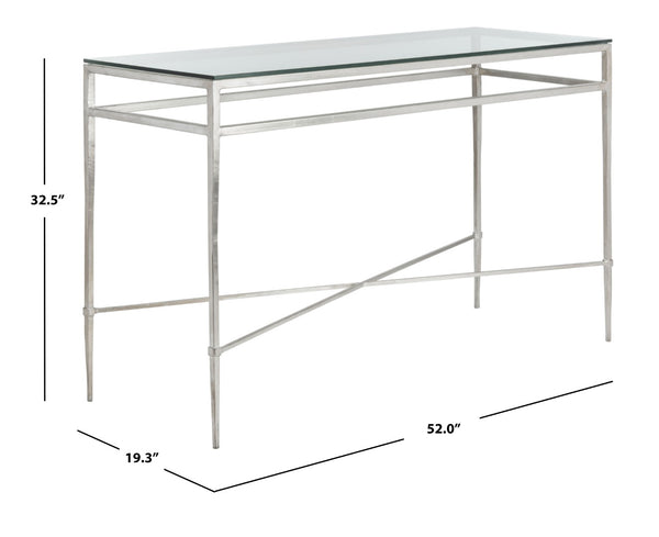 Safavieh BAUMGARTEN Antique Metal Console Table - Elegant Glass Top for Entryway or Living Room Accents Silver AMH8305B