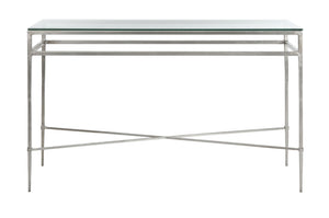 Safavieh BAUMGARTEN Antique Metal Console Table - Elegant Glass Top for Entryway or Living Room Accents Silver AMH8305B