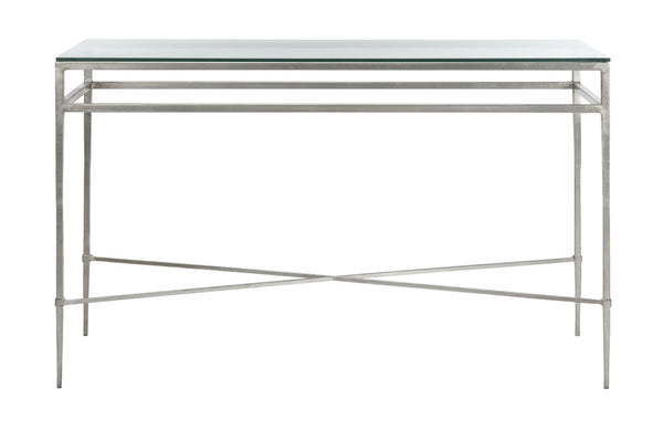 Safavieh BAUMGARTEN Antique Metal Console Table - Elegant Glass Top for Entryway or Living Room Accents Silver AMH8305B