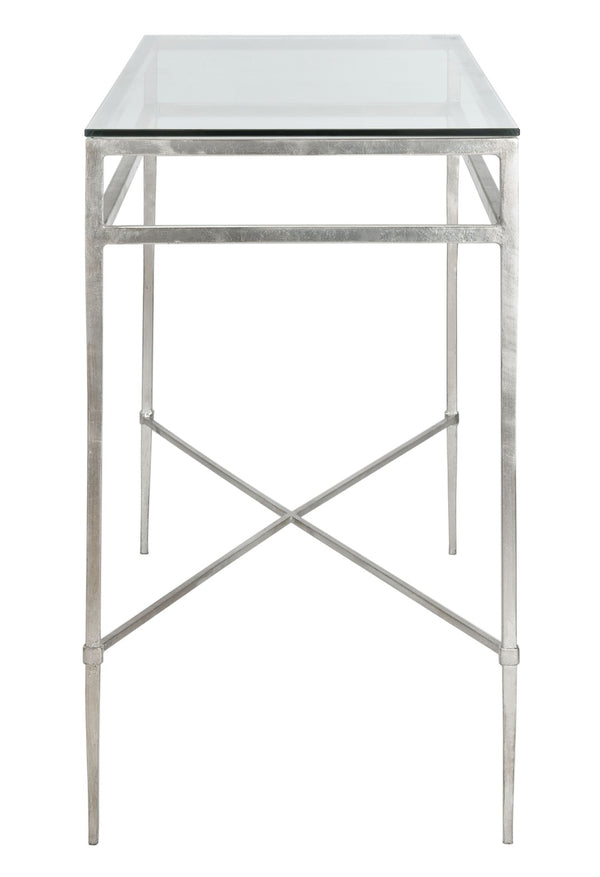 Safavieh BAUMGARTEN Antique Metal Console Table - Elegant Glass Top for Entryway or Living Room Accents Silver AMH8305B