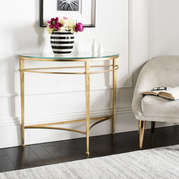 Safavieh BAUR Antique Gold Glass Console Table - Elegant Foyer & Living Room Accent with Timeless Glamour AMH8306A