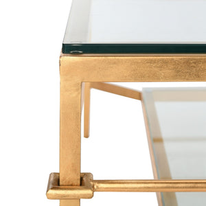 Safavieh MIEKA Gold Leaf Glass Cocktail Table – Modern Glam Round Design for Stylish Living Room Décor AMH8307A