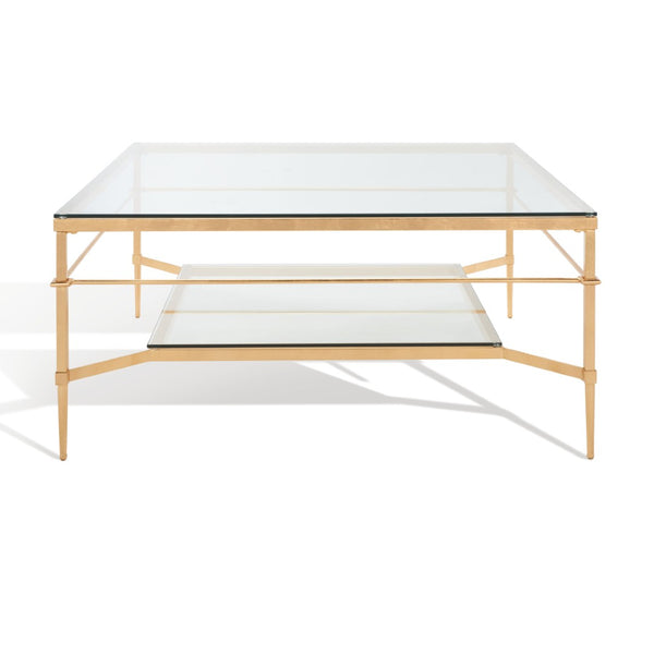 Safavieh MIEKA Gold Leaf Glass Cocktail Table – Modern Glam Round Design for Stylish Living Room Décor AMH8307A