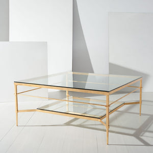 Safavieh MIEKA Gold Leaf Glass Cocktail Table – Modern Glam Round Design for Stylish Living Room Décor AMH8307A