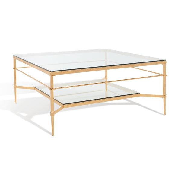 Safavieh MIEKA Gold Leaf Glass Cocktail Table – Modern Glam Round Design for Stylish Living Room Décor AMH8307A