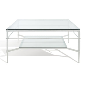 Safavieh MIEKA Silver Leaf Glass Cocktail Table – Modern Elegance, Durable Design for Glam or Contemporary Spaces AMH8307B