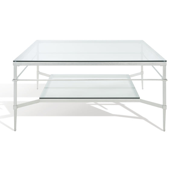 Safavieh MIEKA Silver Leaf Glass Cocktail Table – Modern Elegance, Durable Design for Glam or Contemporary Spaces AMH8307B